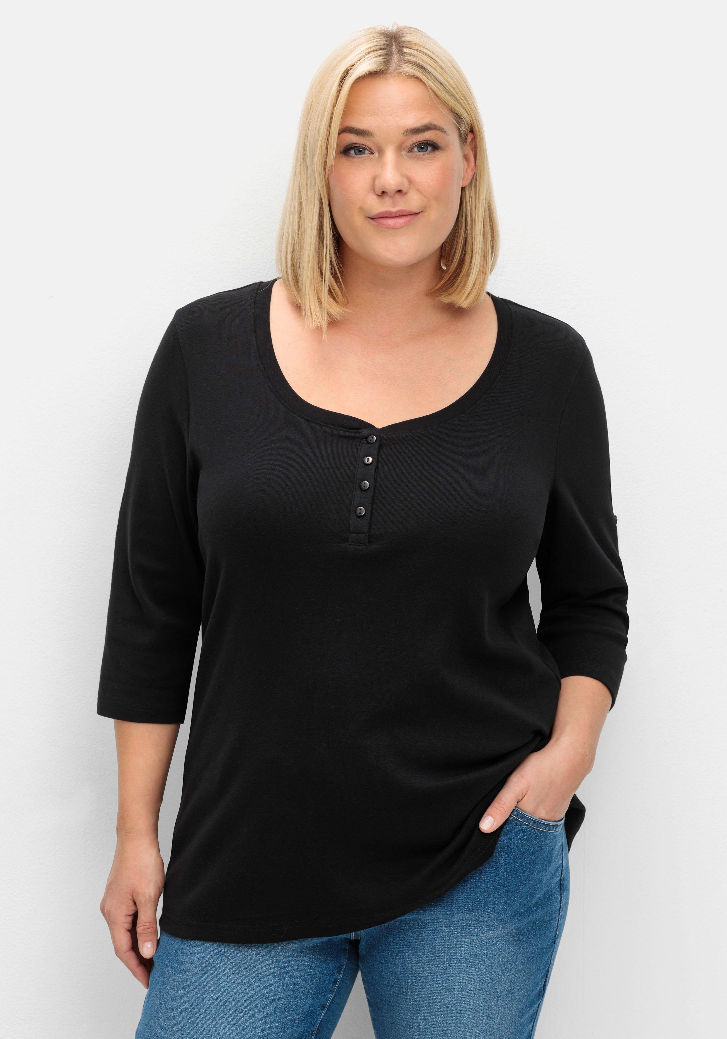 Henleyshirt mit 3/4-langen Krempelärmeln