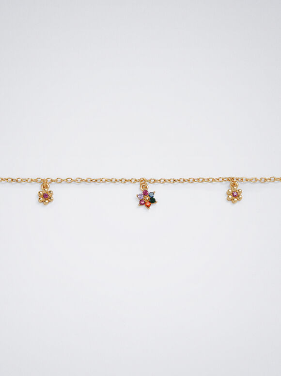 Pulseira com flores e cristais - Multicolorida