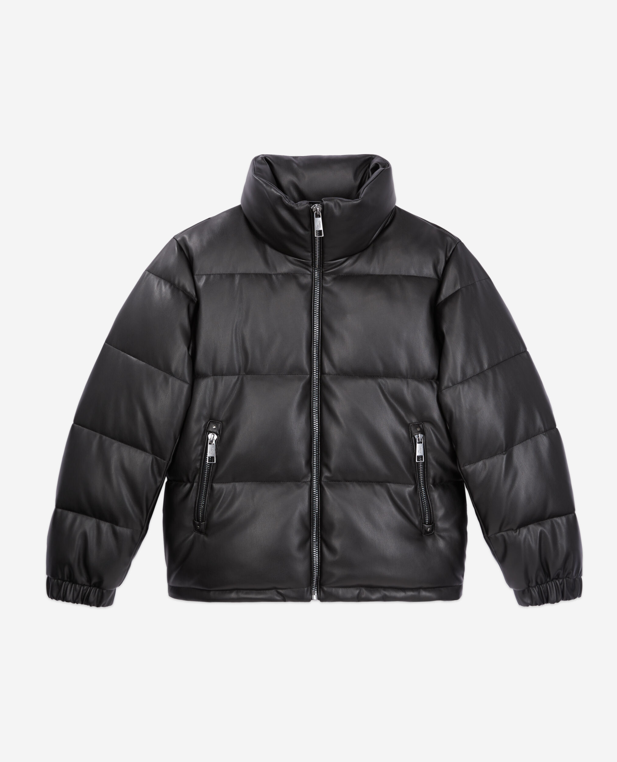 Black faux leather puffer jacket