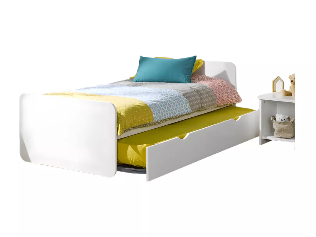 Lit gigogne 90x190 cm bois massif blanc LUPIN
