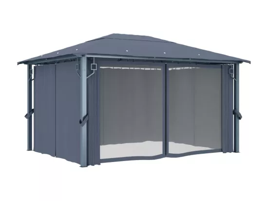 Tonnelle avec rideau et lumières LED 4x3 m Anthracite Aluminium