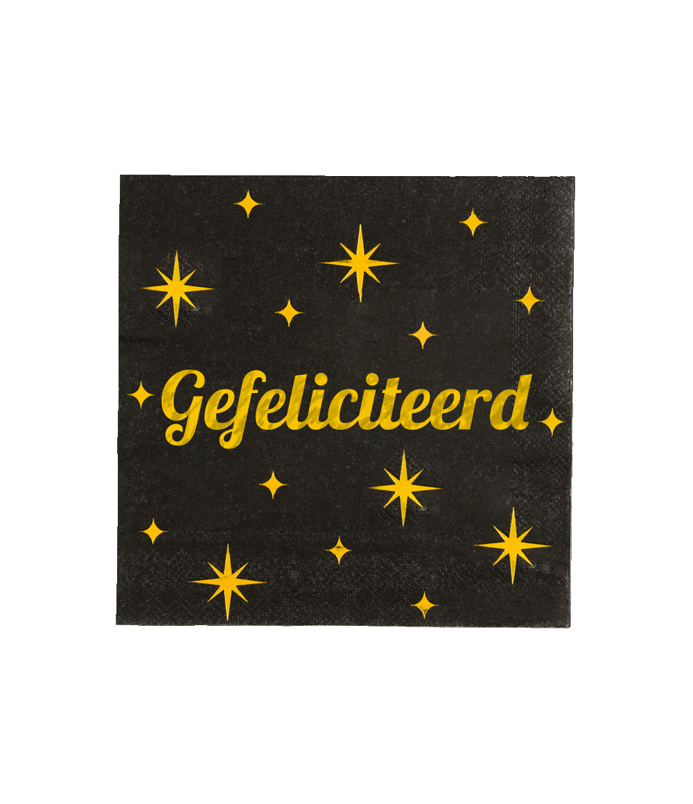 Gefeliciteerd Servetten Goud Zwart Sterren 19cm 16st