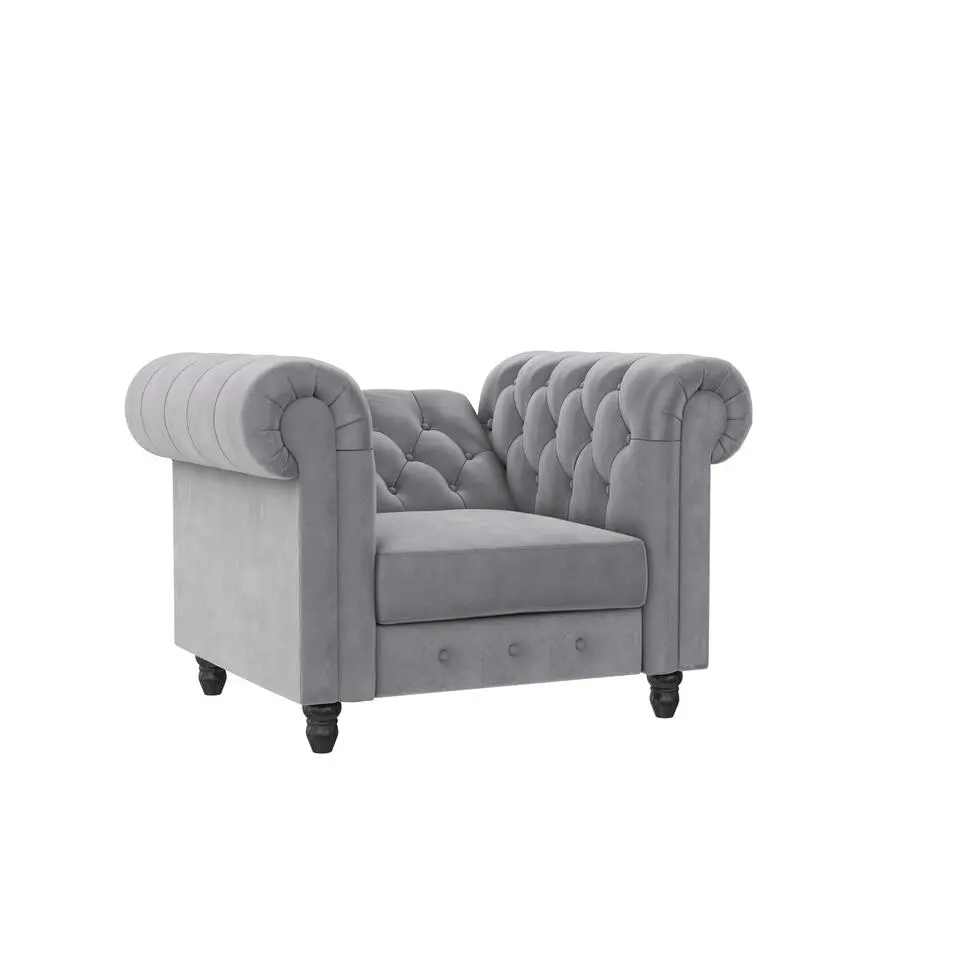 Felix - Fauteuil chesterfield lichtgrijze fluwelen
