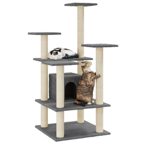 Árvore para gatos Vidaxl de 4 andares com casinha, cinza escuro