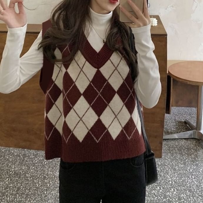 Astromeria - V-hals Argyle Trui Vest
