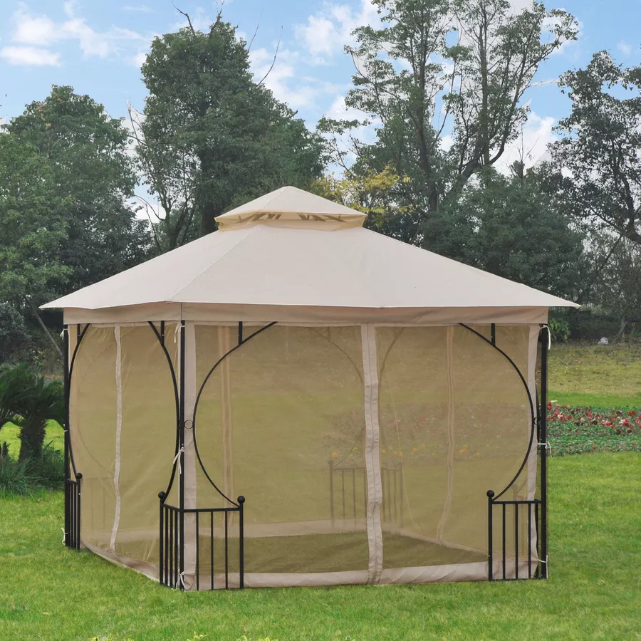 Outsunny Gartenpavillon mit Doppeldach beige, schwarz