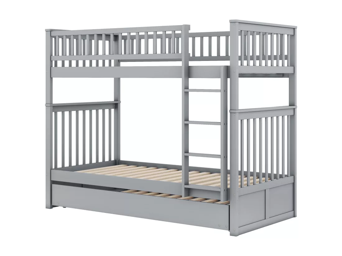 Lits superposés 2 x 90 x 200 cm + lit gigogne 90 x 190 cm - Bois MDF - Gris - ANTHONY