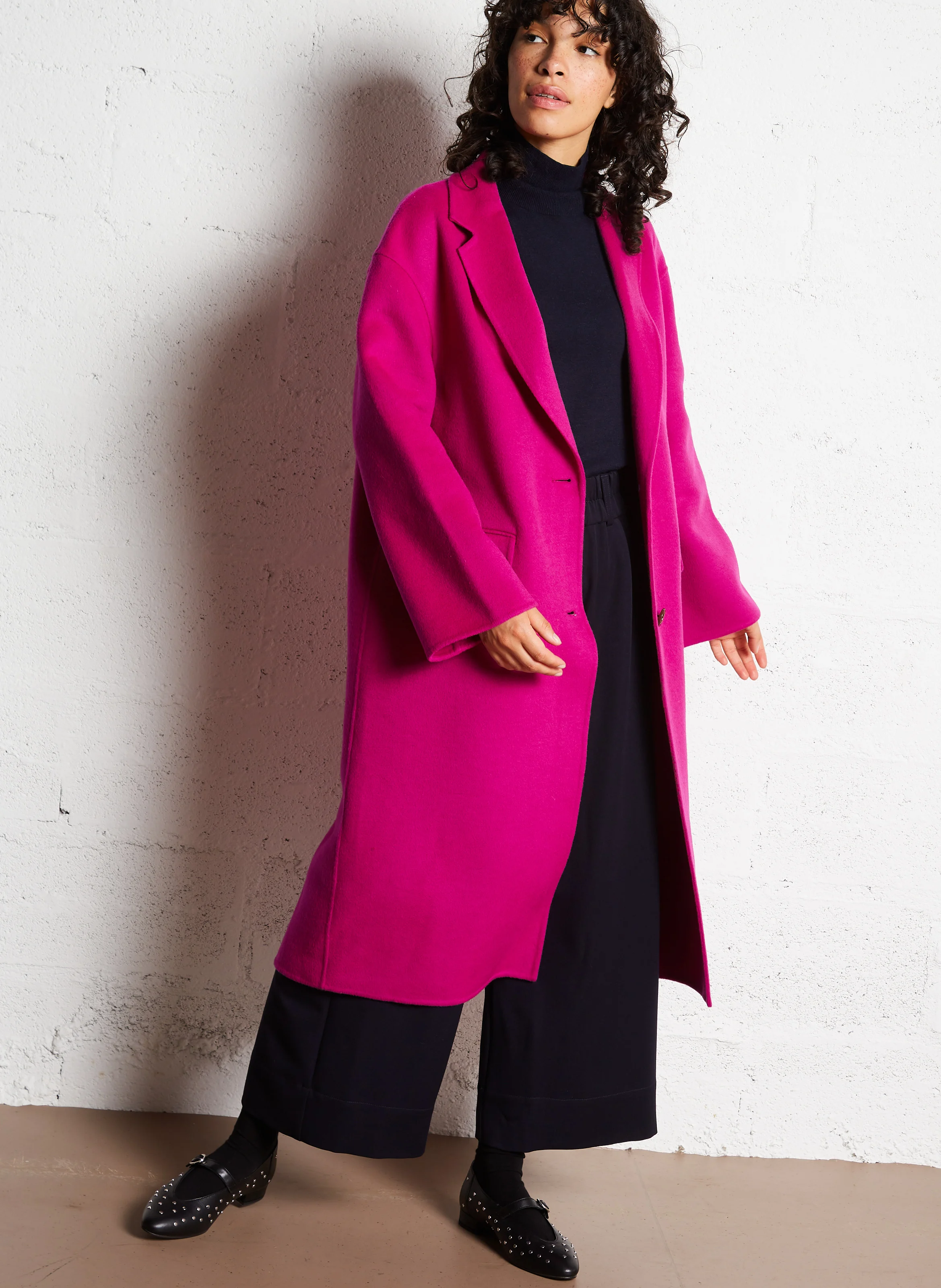 NERON - Manteau long en laine mélangée | Rose