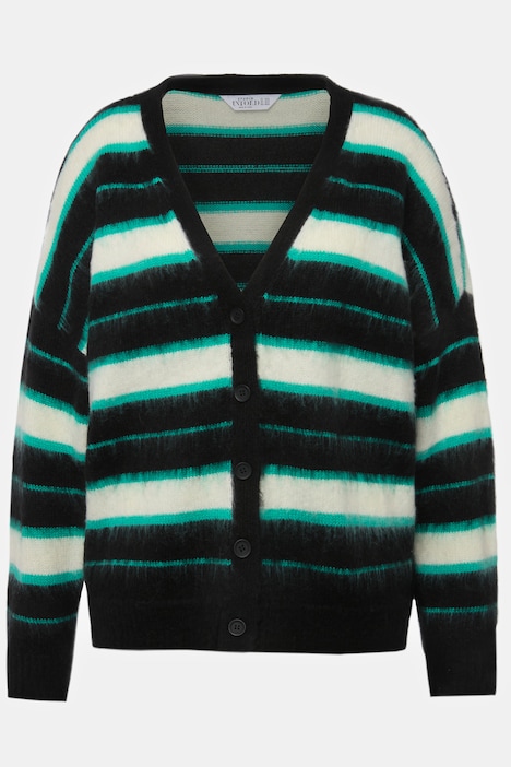 Strickjacke, oversized, Streifen, V-Ausschnitt