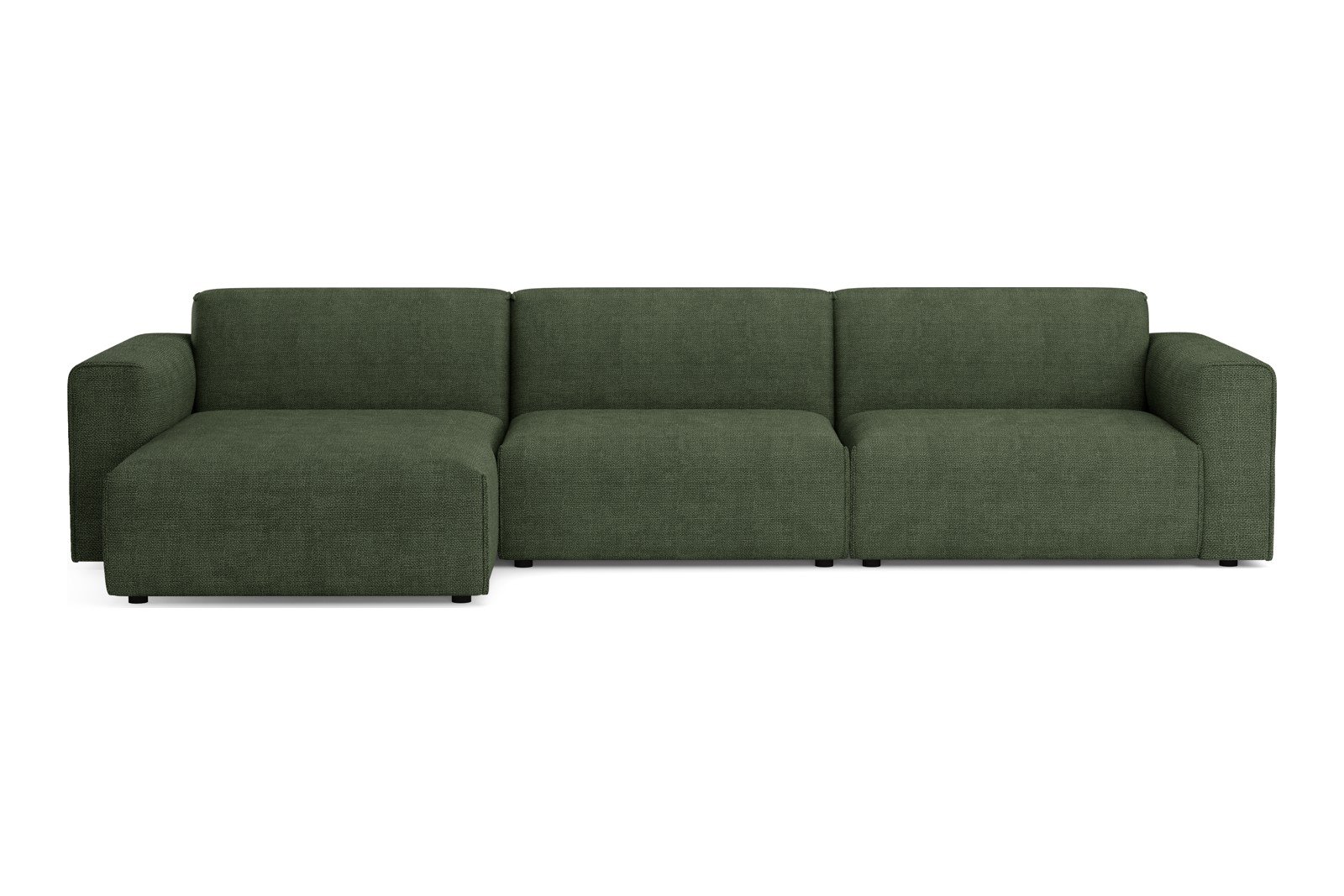 Monaco Lux 3-seter med XL sjeselong venstre Tekstil Fjord 11 Winter Moss med sorte ben. Lux komfort.