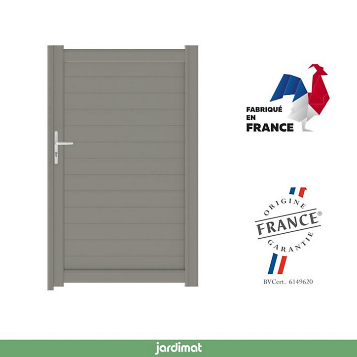 Portillon Jardimat battant aluminium Emagny gris quartz - 100 x h.180 cm