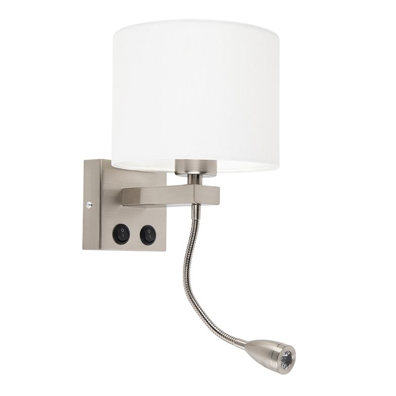 Moderne wandlamp staal met witte kap - Brescia