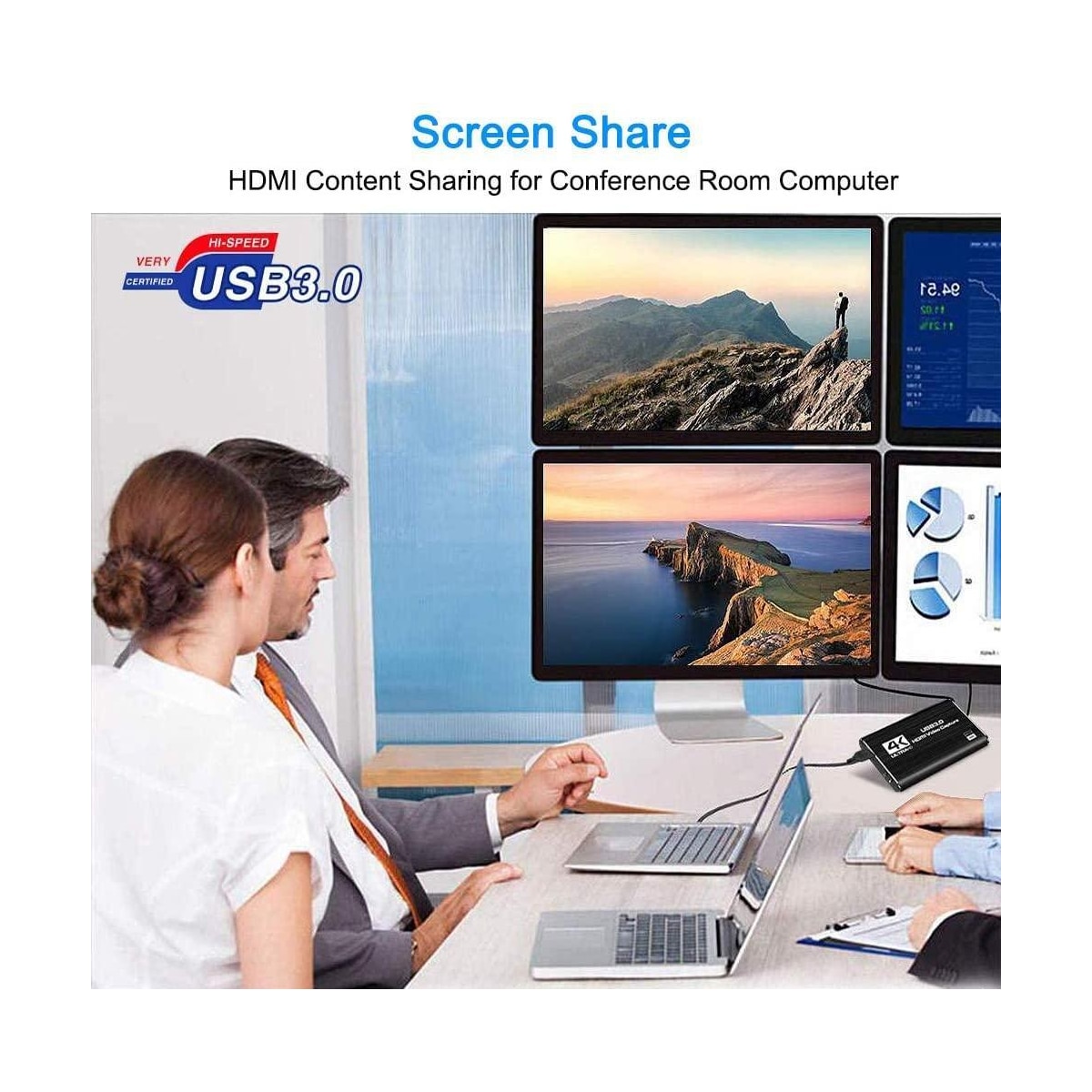 NÖRDIC Videoopptaksadapter USB3.0 HDMI-utgang 4K 60Hz HDMI med sløyfemikrofon og lydutgang HDMI-signalsløyfeutgang