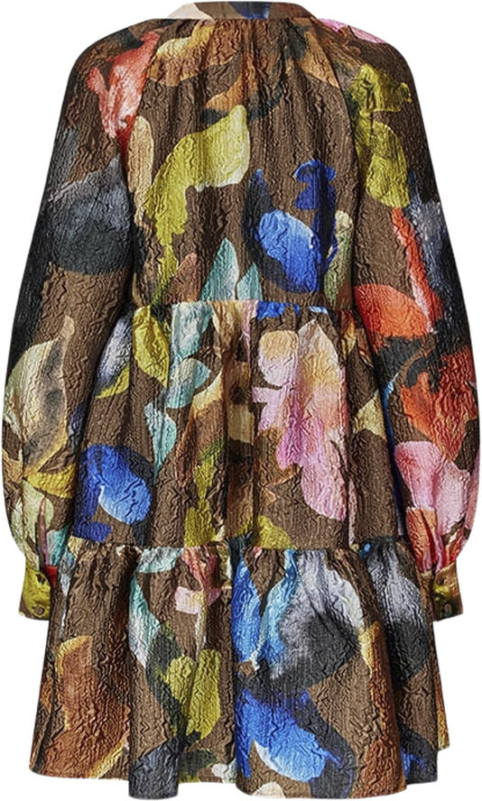 Stine Goya Tier Voluminous Mini Dress, 2258 Crinkled Textured Poly Aquarelle garden
