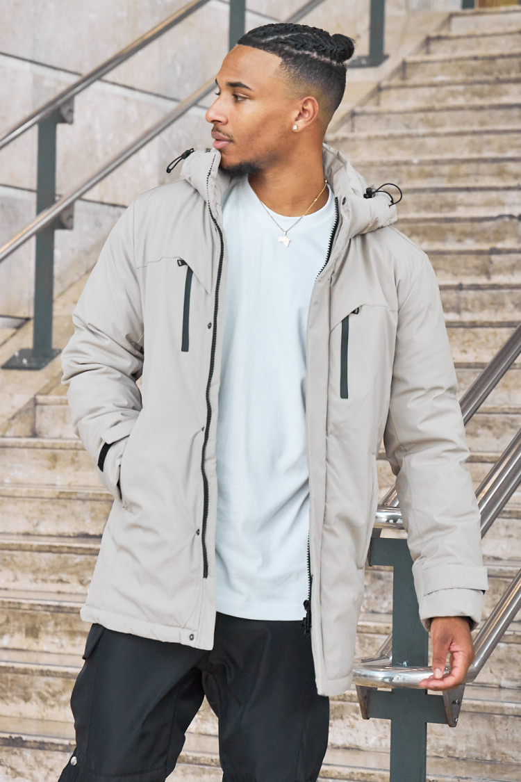 Parka beige à capuche mi-longue