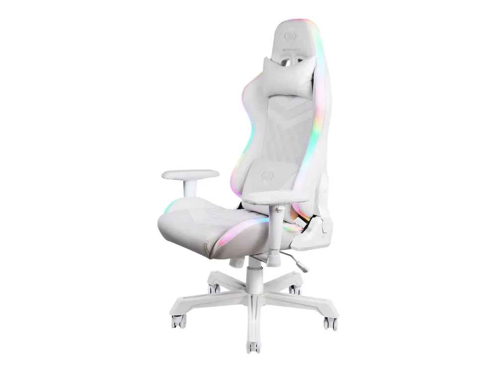 DELTACO GAMING GAM-080 - Spillestol - ergonomisk - armstøtter - T-formet - vippe - drejeled - kunstig læder - hvid, RGB