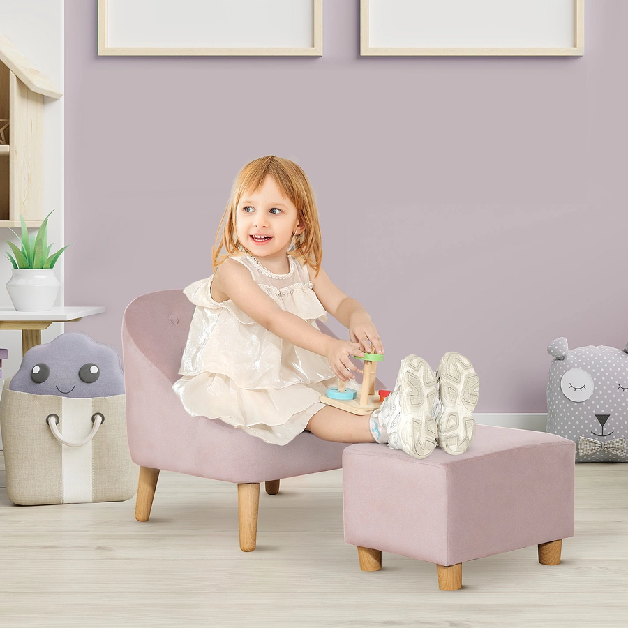HOMCOM Kindersofa-Set mit Fußhocker rosa
