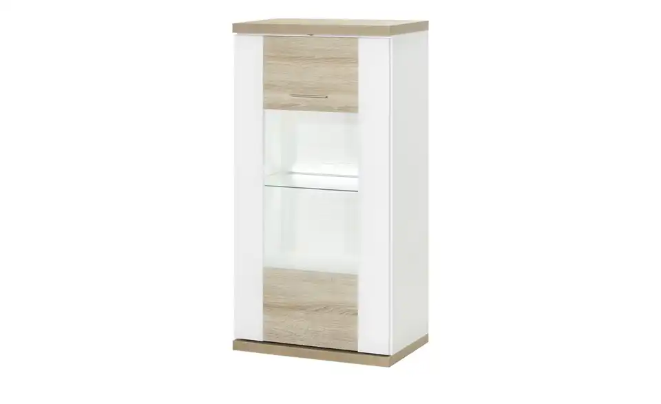 Vitrine Toulon links Spot- und Glaskantenbeleuchtung Weiß, Eiche (Nachbildung)