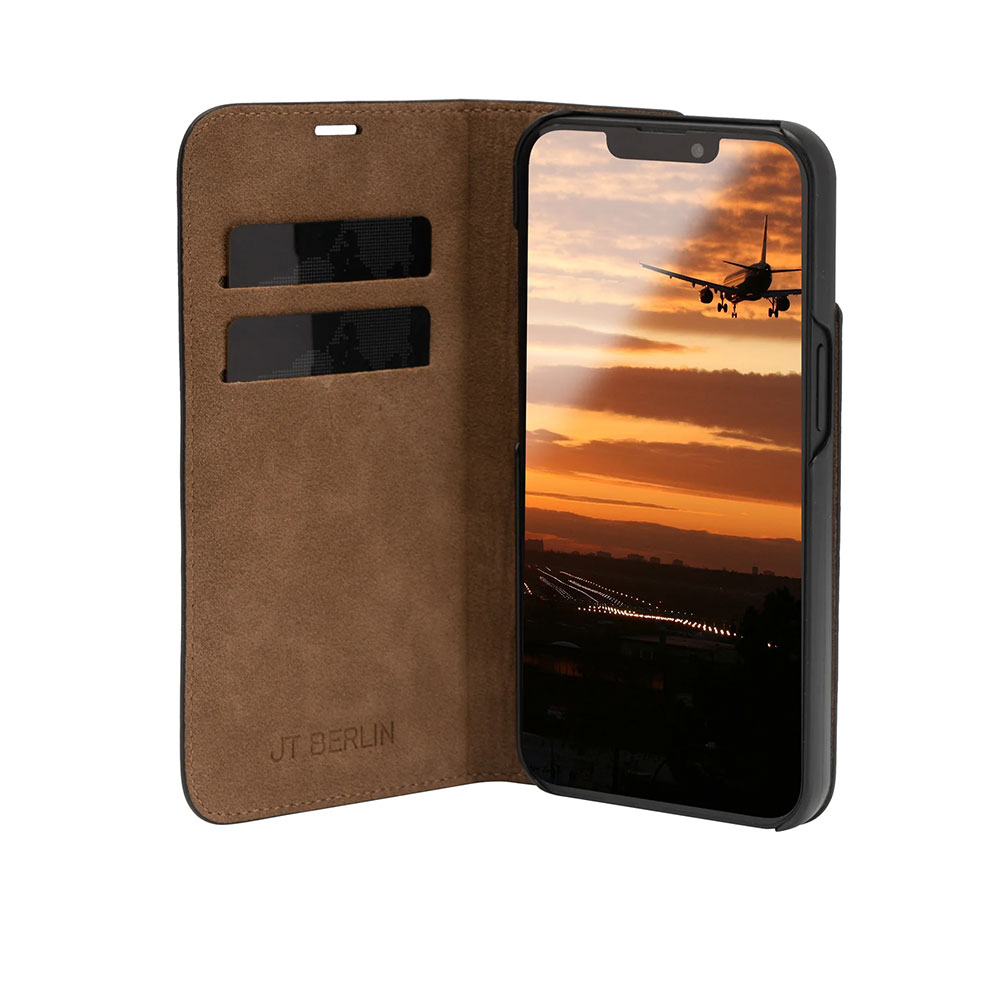 iPhone 16 Pro Echtleder Bookcase Hülle Tegel (11060) - Schwarz