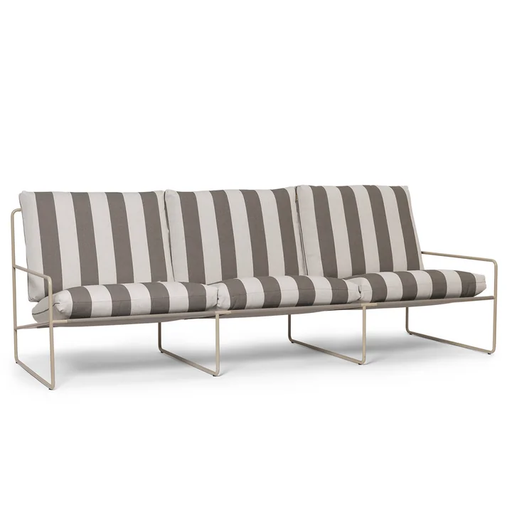 Ferm Living - Desert Stripe Outdoor 3-Sitzer Sofa, cashmere / chocolate