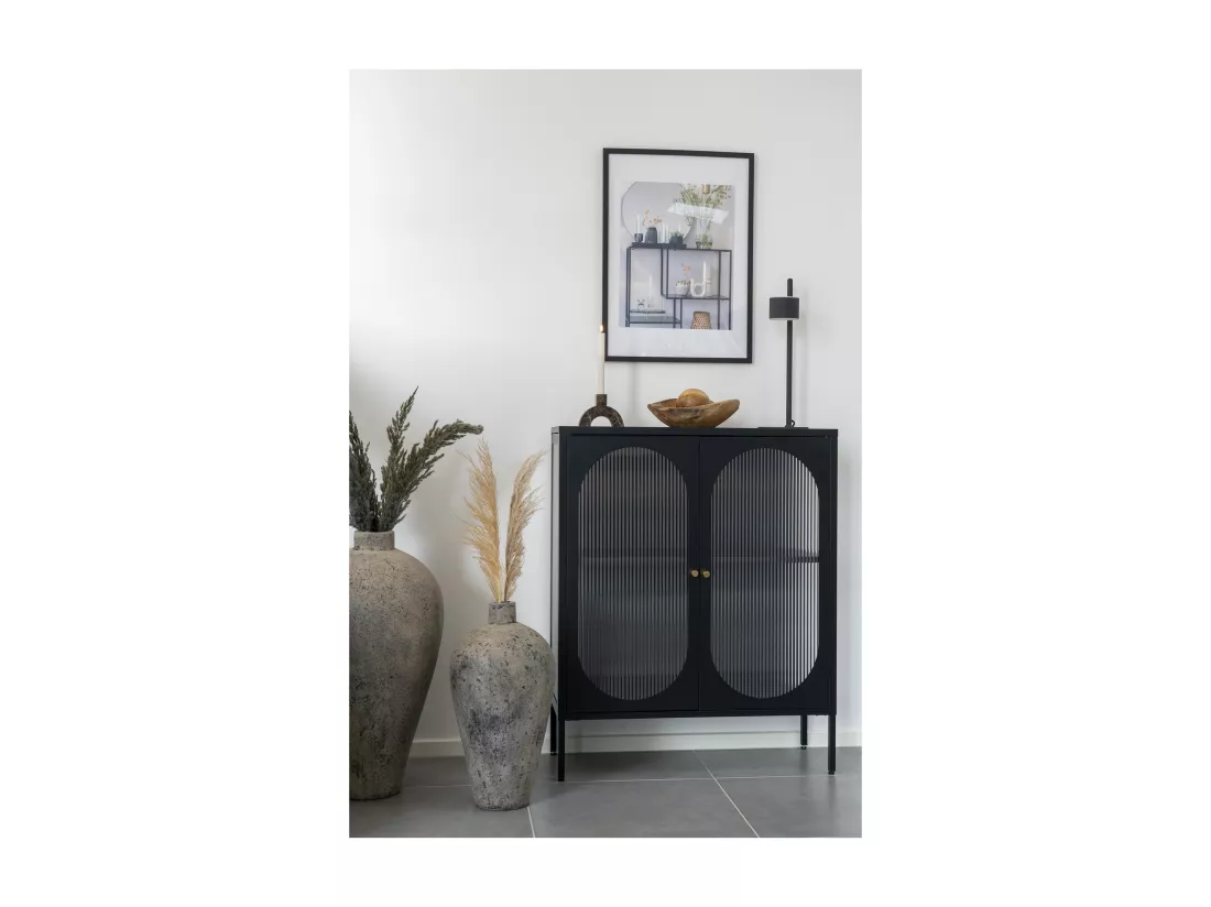 Adelaide - Buffet 2 portes en verre et métal L90cm : Couleur - Noir