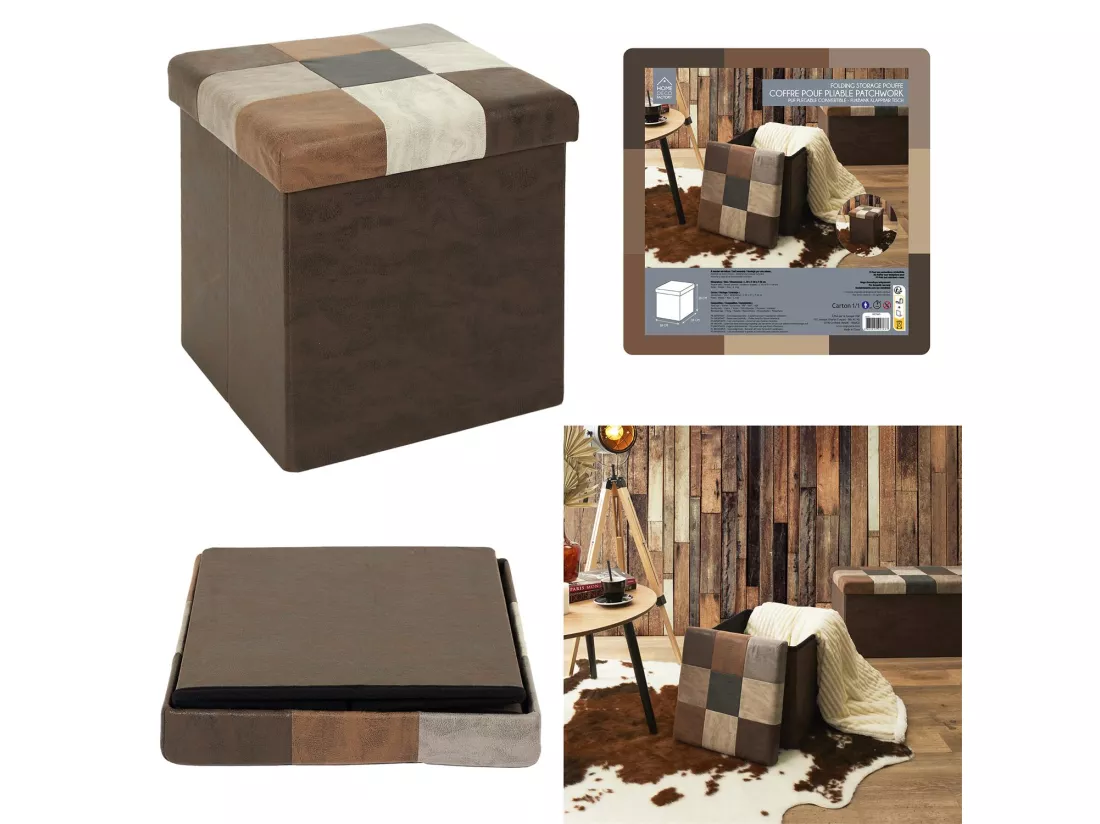 Coffre Pouf Pliable Patchwork Pu M4