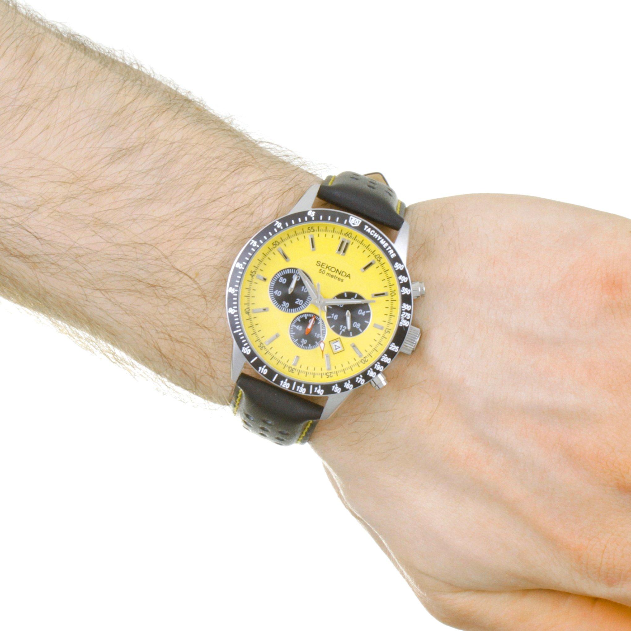 Sekonda Velocity 45mm Silver Watch Round Case Yellow Dial