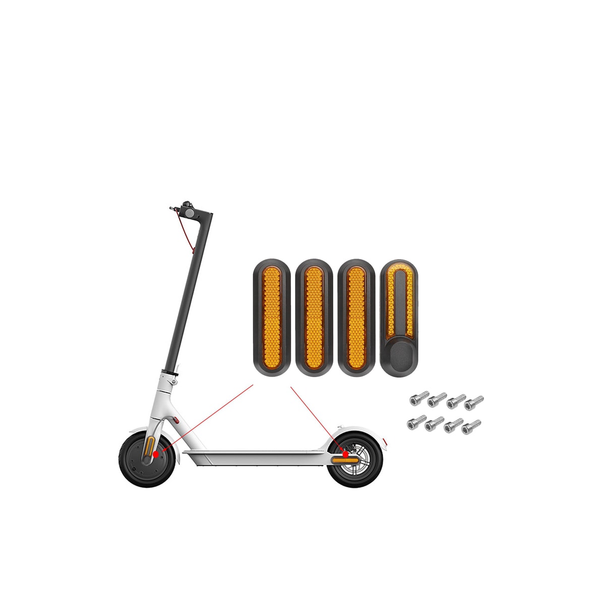 4-paknings reflekterende navdeksel for Xiaomi M365, PRO, PRO 2 og 1S - Beskyttelse og synlighet for elektriske scootere Oransje