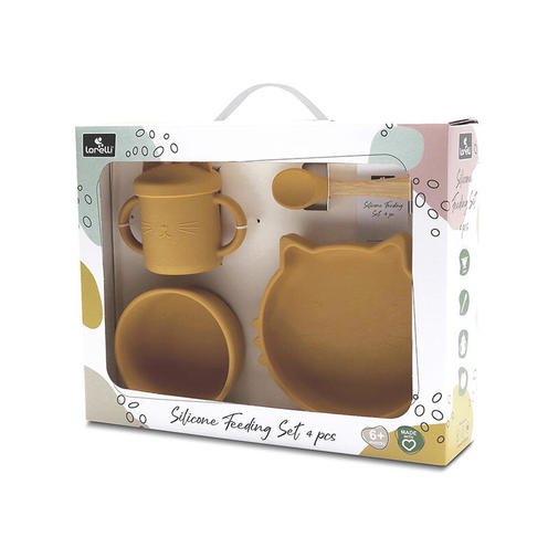 Set 4 pièces silicones avec bol + assiette + tasse et cuillère JAUNE - LORELLI