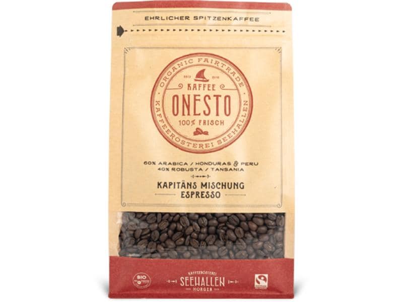 ONESTO Kaffeebohnen Bio Kapitäns Mischung 1 kg Bohnenkaffee aus biologischem Anbau