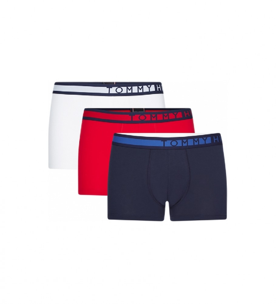 Conjunto de 3 Cuecas Boxer Tommy Hilfiger UM0UM012340XY Brancas, Vermelhas e Azul Marinho