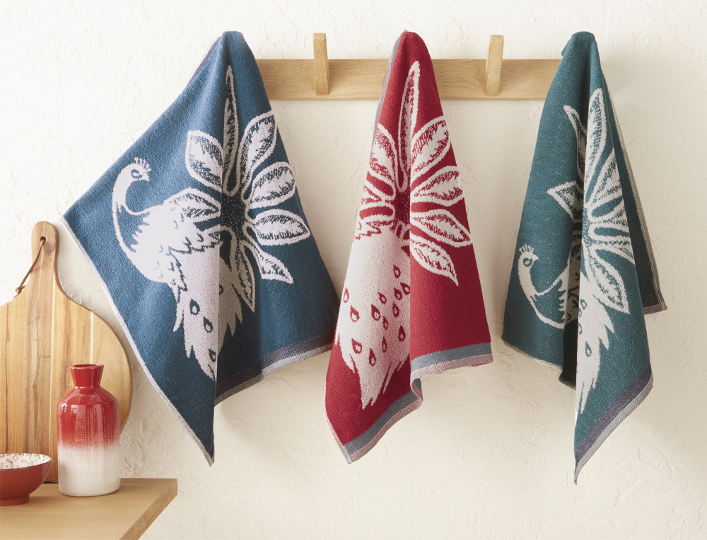 Lot de 3 essuie-mains-Couleurs de Paon