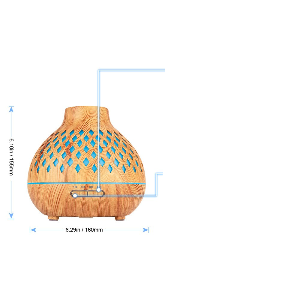 (400ml) 155x160mm Ultraschall Luftbefeuchter Aroma Öl Diffuser   Fernbedienung in Holz Optik mit LED Beleuchtung- Hellbraun