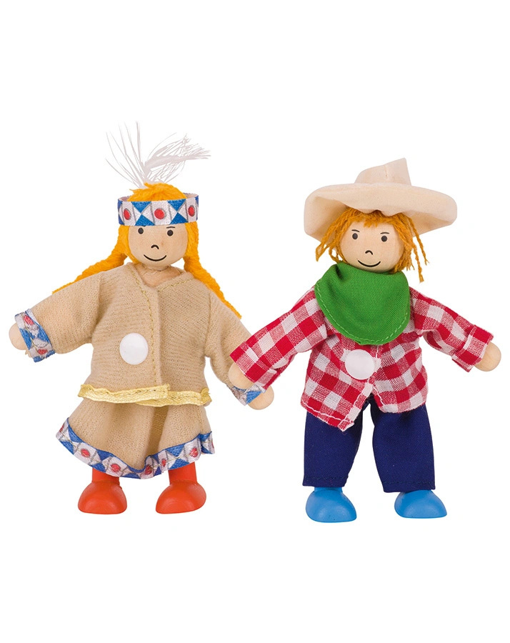 Biegepuppen BIRTE & BEN mit Zubehör aus Holz in bunt
