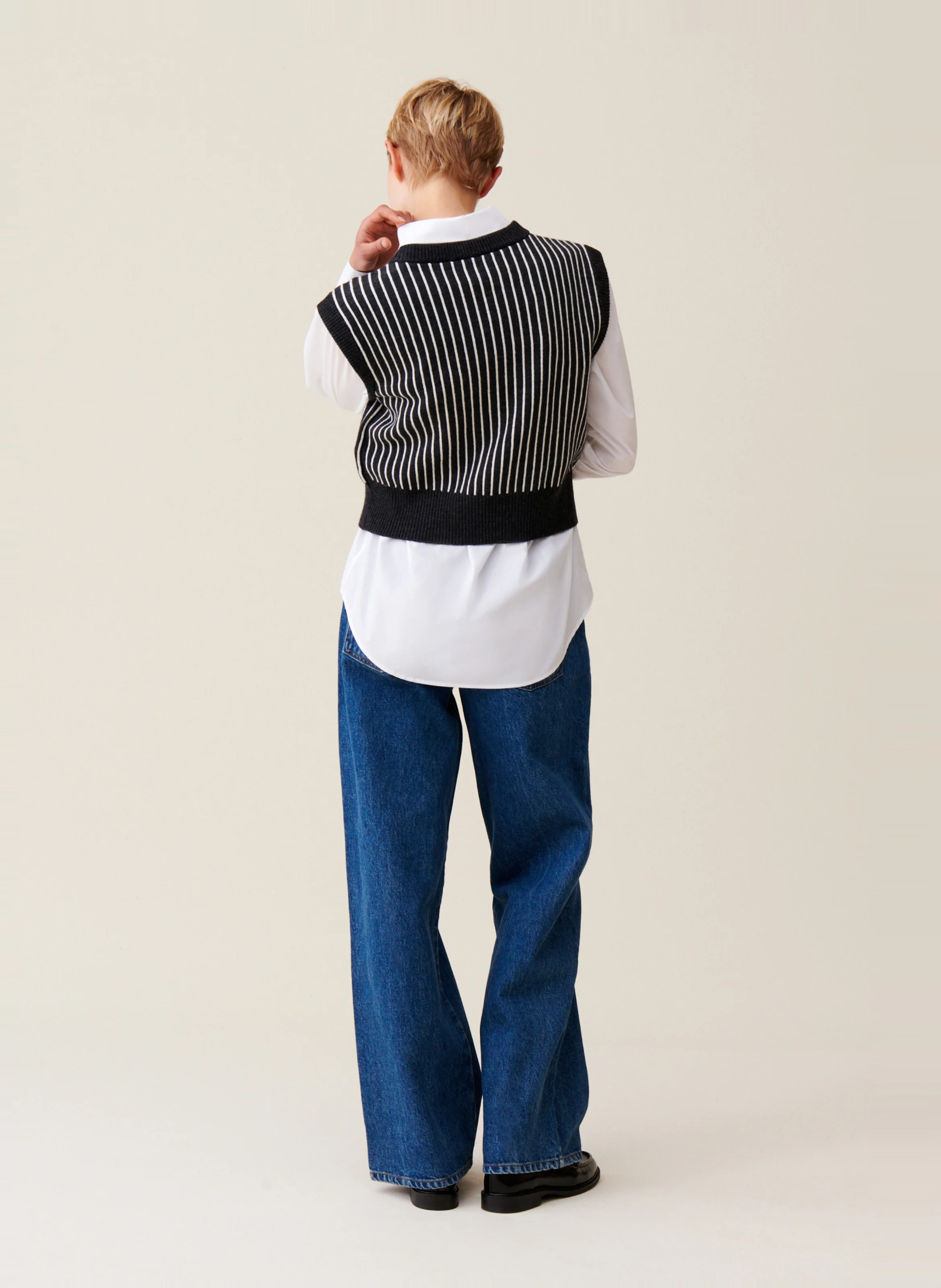 Pull rayé sans manches en maille | Gris
