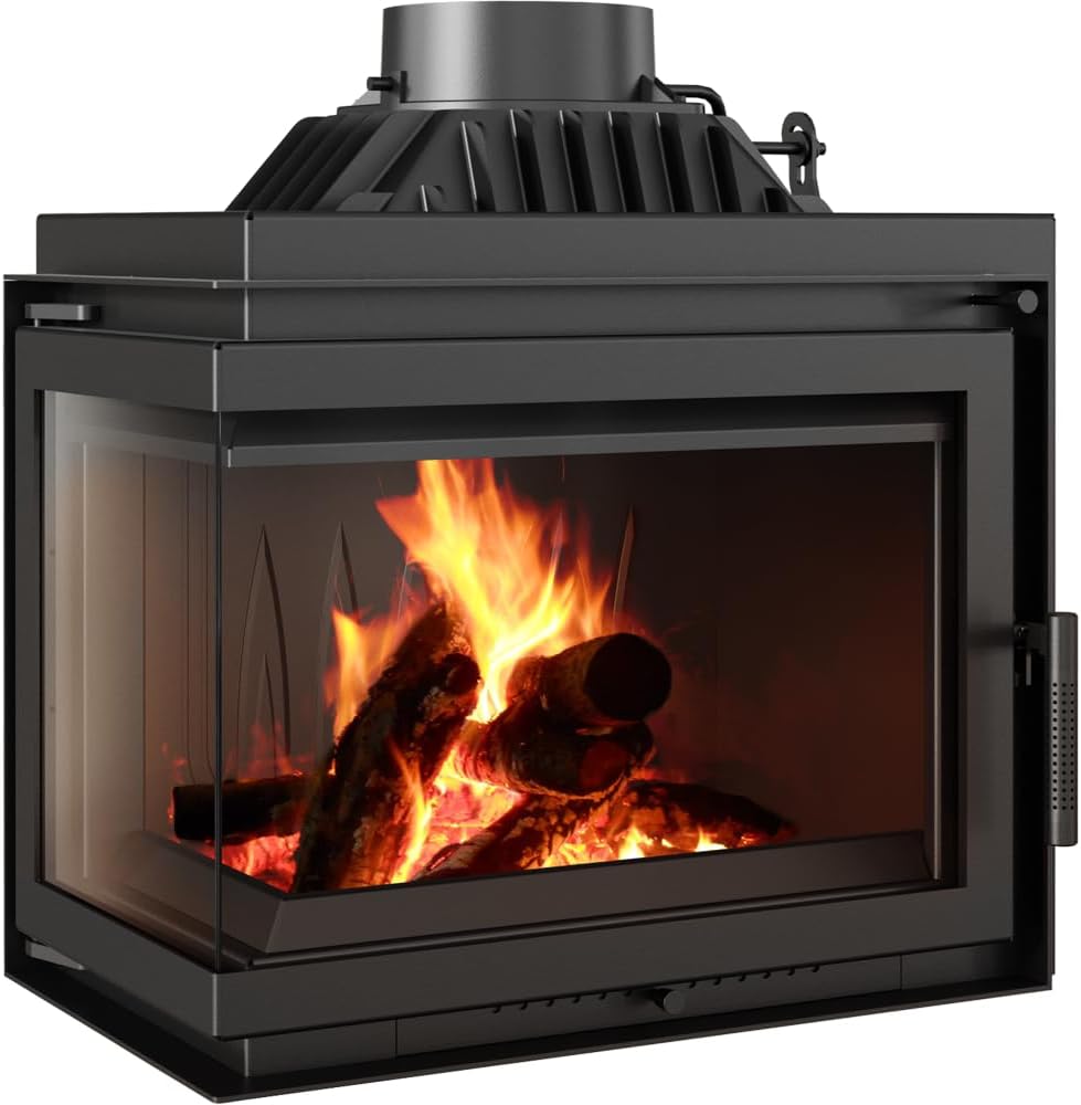 Kratki Kamineinsatz Gusseisen 8kW – Ø150mm – Linksöffnung – Ökodesign – BImSchV 2, HKI-Zertifiziert – Sauberes Glas & Hoher Wirkungsgrad Mit Kaminscheibenreiniger