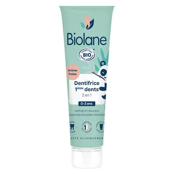 Biolane - Pasta de Dentes Orgânica - Bebê - Limpa os Primeiros Dentinhos - Sabor Morango - 50 ml