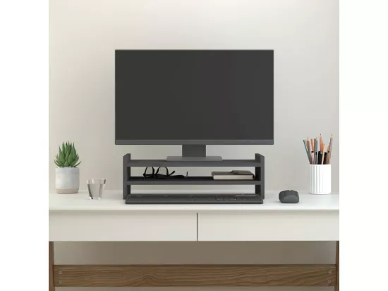 Support de moniteur Gris 50x27x15 cm Bois de pin solide