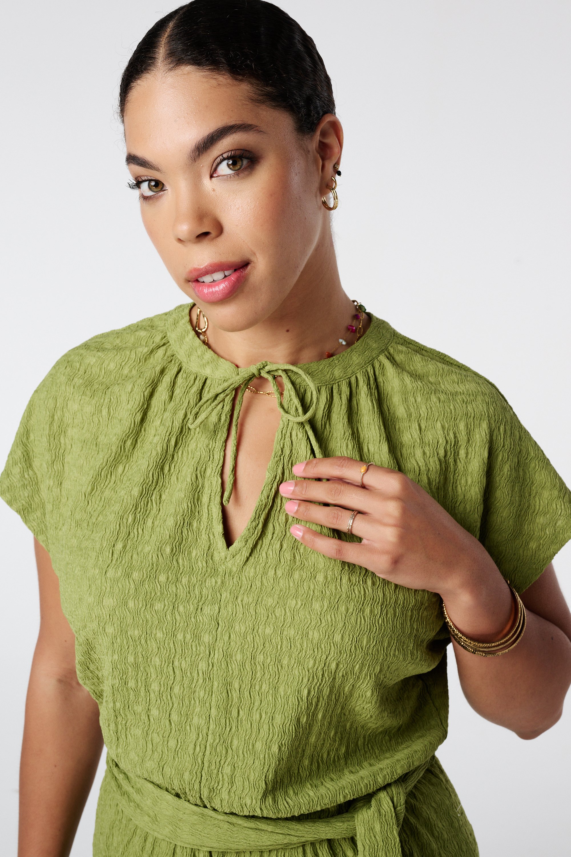 Jumpsuit met wijde pijpen Olijf groen