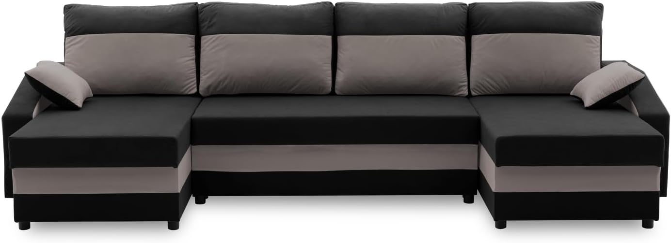 Mebligo ECKSOFA U MIT SCHLAFFUNKTION Sparta Schwarz/Grau