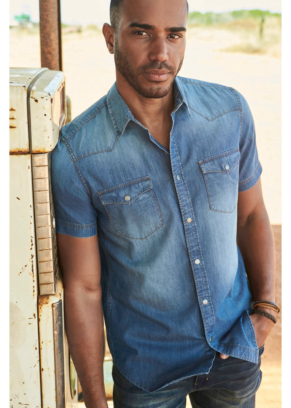 Chemise manches courtes en jean, Slim Fit