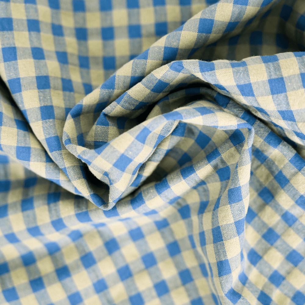 Tissu Coton Au Mètre Ex2429 Vichy Seersucker Vert Bleu