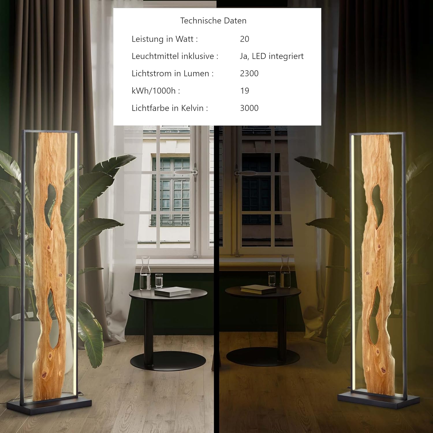 Brilliant LED Standleuchte 120cm Stehlampe Holz/Schwarz, Eckleuchte Aluminium/Metall/Holz, Lampe Wohnzimmer Stehlampe Modern Floor Lamp 1x LED integriert, 20W, Holzlampe, Corner Lamp