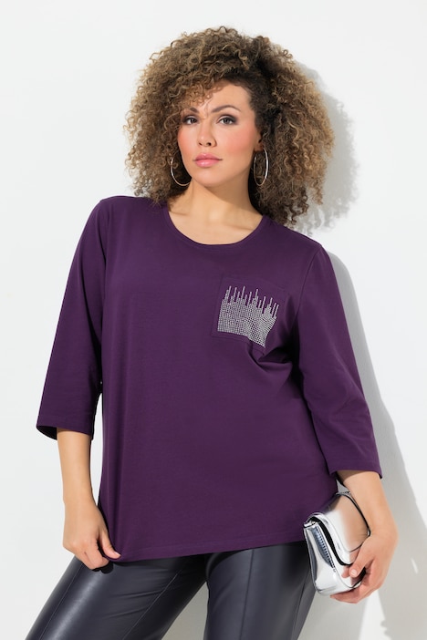Shirt, Zierstein-Brusttasche, Rundhals, 3/4-Arm