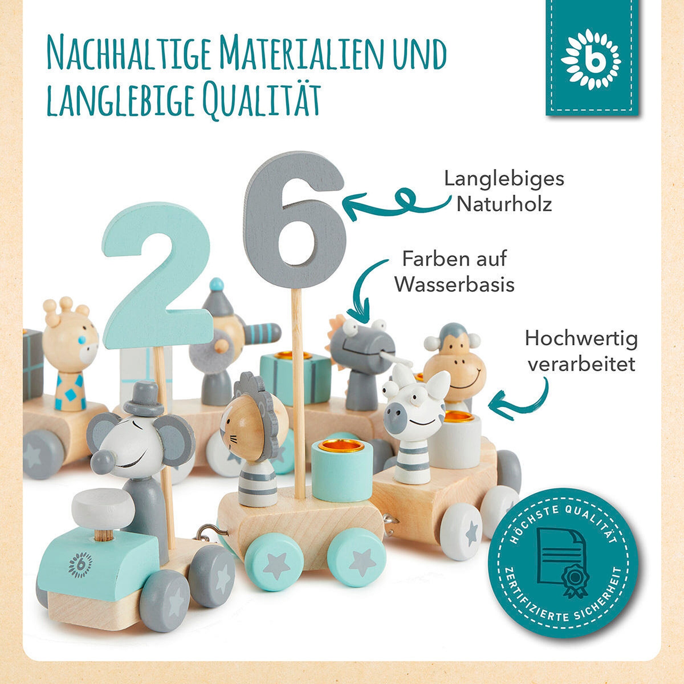 Bieco Geburtstagszug Holz Scandi-Chic 0-99 Grün
