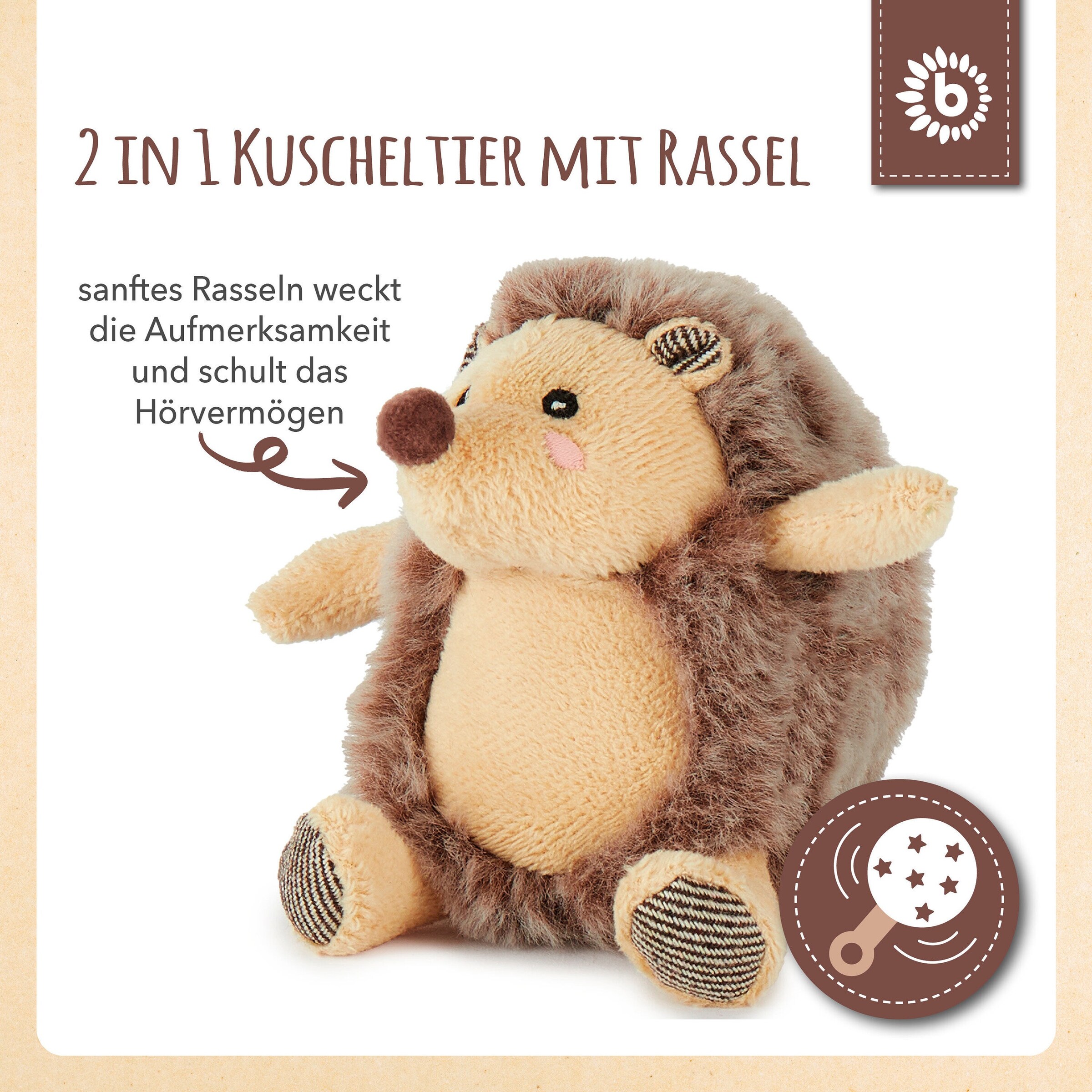 Bieco Plüsch Igel Spieltier mit Rassel - ab Geburt Braun