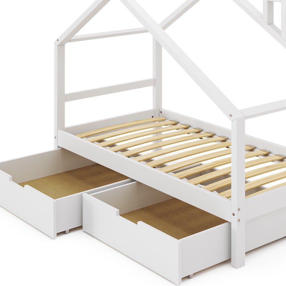 VitaliSpa Kinderbett Lori 160x80 cm Weiß Hausbett mit Lattenrost & Schublade
