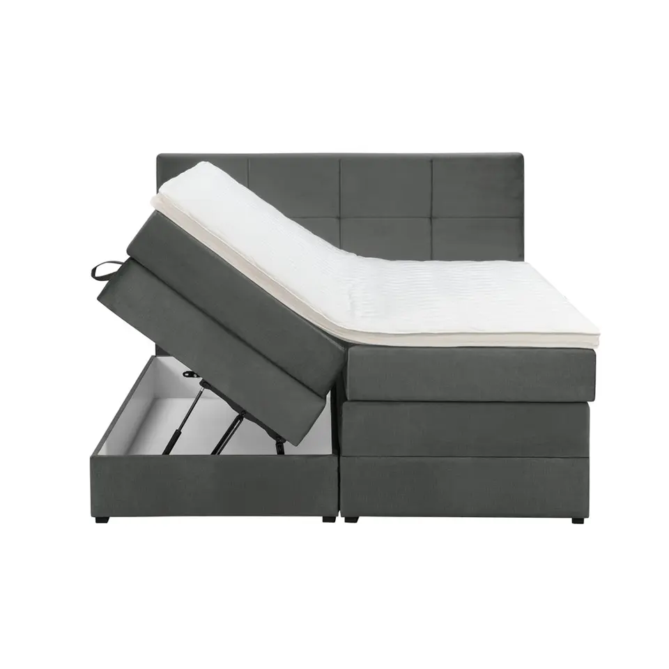 Boxspring met opbergruimte Liv geblokt - grijs - 160x200 cm