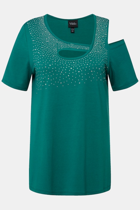 T-Shirt, Ziersteine, A-Linie, Cut-Outs, Halbarm