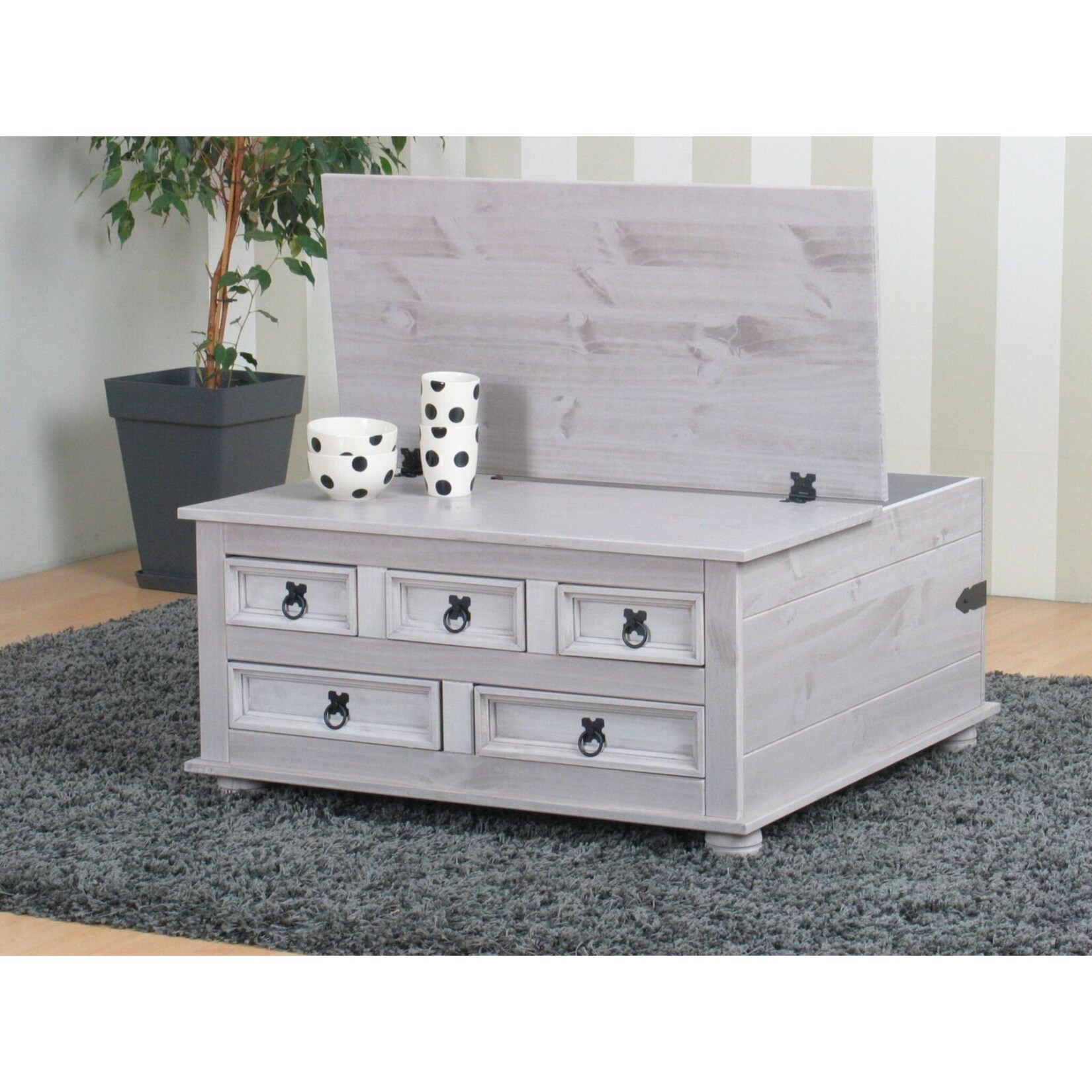 Kiefer Truhentisch New Mexico Mexiko grau massiv Couchtisch Truhe Holztruhe